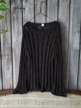 H&M DIVIDED Black Open Crochet Knit Bell Sleeve Pullover Sweater Size M NWOT